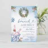 Chinoiserie Brunch und Bubbly Blue Brautparty Einladung (Stehend Vorderseite)