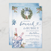 Chinoiserie Brunch und Bubbly Blue Brautparty Einladung (Vorne/Hinten)