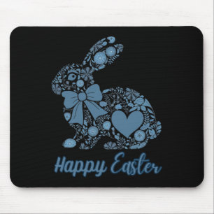 Chinoiserie Bunny Blue und White Happy Osterblau Mousepad