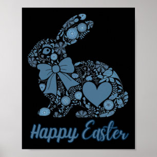 Chinoiserie Bunny Blue und White Happy Osterblau Poster