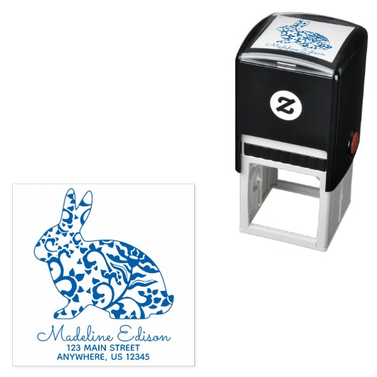 Chinoiserie Bunny Rabbit Address Self Inking Brief Permastempel (Beispiel)