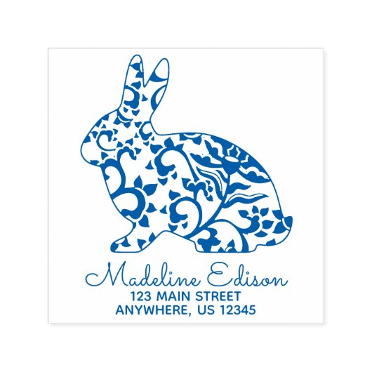 Chinoiserie Bunny Rabbit Address Self Inking Brief Permastempel (Design)