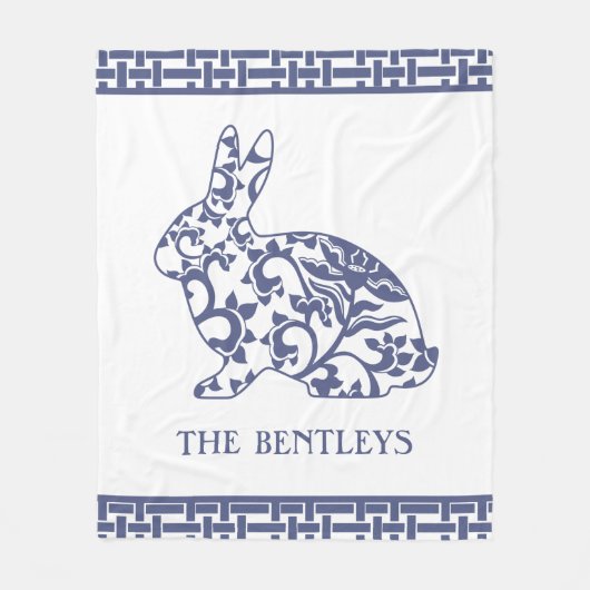 Chinoiserie Bunny Rabbit Fleece Blanket (Vorderseite)