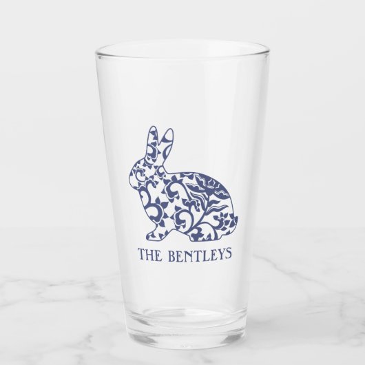 Chinoiserie Bunny Rabbit Glass Tumbler (Vorderseite)