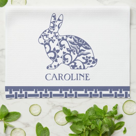 Chinoiserie Bunny Rabbit Personalisiert Geschirrtuch (Gefaltet)
