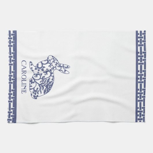 Chinoiserie Bunny Rabbit Personalisiert Geschirrtuch (Horizontal)