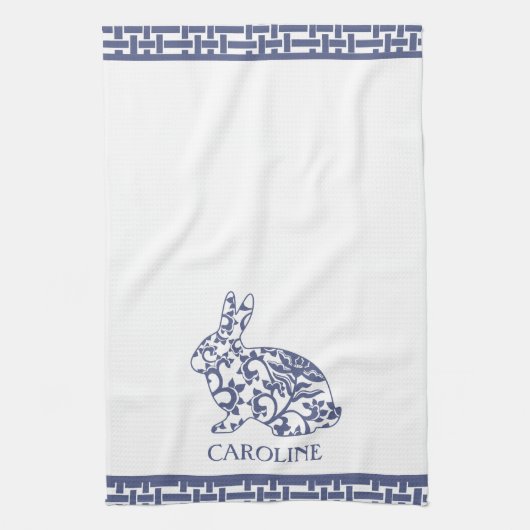 Chinoiserie Bunny Rabbit Personalisiert Geschirrtuch (Vertikal)