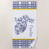 Chinoiserie Bunny Rabbit Personalisiertes Badetuch (Vorderseite)