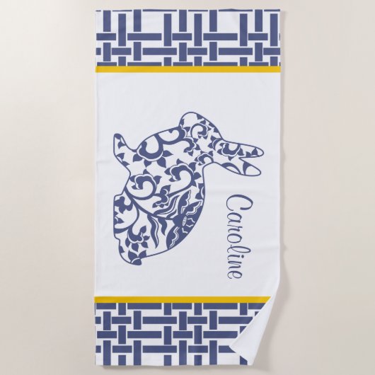 Chinoiserie Bunny Rabbit Personalisiertes Badetuch (Vorderseite)