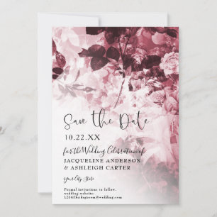 Chinoiserie Burgundy in White Floral Script Foto Save The Date
