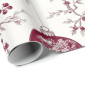 Chinoiserie Burgundy & White Christmas Ornament Geschenkpapier (Rolleneckpunkt)