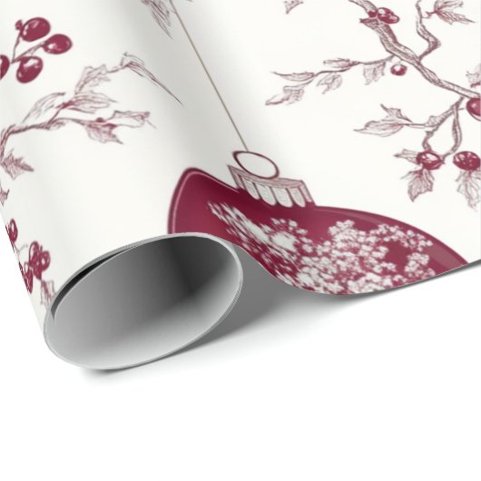Chinoiserie Burgundy & White Christmas Ornament Geschenkpapier (Rolleneckpunkt)
