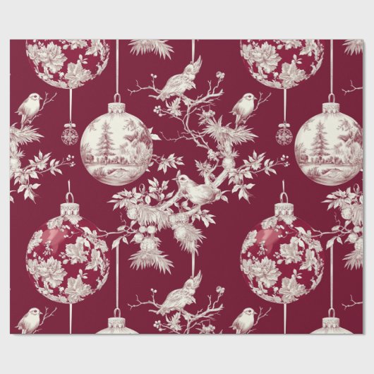 Chinoiserie Burgundy & White Christmas Ornament Geschenkpapier (Flach)