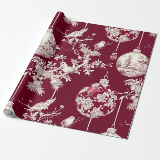 Chinoiserie Burgundy & White Christmas Ornament Geschenkpapier (Ungerollt)