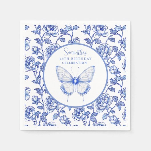 Chinoiserie Butterfly Birthday Plate Serviette (Vorderseite)