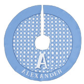 Chinoiserie Cane Trellis in Blue Personalized Leinenimitat Weihnachtsbaumdecke (Vorderseite)