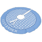 Chinoiserie Cane Trellis in Blue Personalized Leinenimitat Weihnachtsbaumdecke (Schrägansicht)