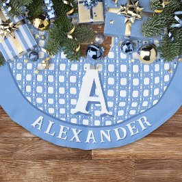 Chinoiserie Cane Trellis in Blue Personalized Leinenimitat Weihnachtsbaumdecke