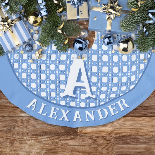 Chinoiserie Cane Trellis in Blue Personalized Leinenimitat Weihnachtsbaumdecke