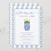 Chinoiserie Champagne Etwas Blaues Brautparty Einladung (Vorne/Hinten)