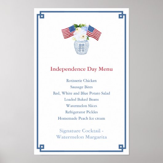 Chinoiserie Chic 4. Juli Party Menü Poster (Vorne)