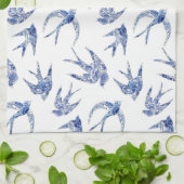 Chinoiserie Chic Bird Swallows Blue n White Mosaik Geschirrtuch (Gefaltet)