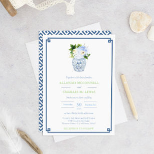 Chinoiserie Chic Blue & Green Ginger Jar Wedding Einladung
