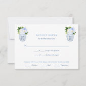 Chinoiserie Chic Blue & White Wedding RSVP Karte (Rückseite)