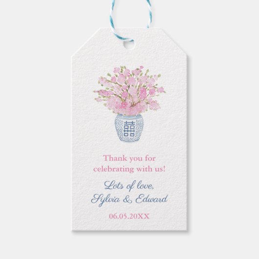 Chinoiserie Chic Blush and Navy Polterabend Gif Geschenkanhänger (Vorderseite)