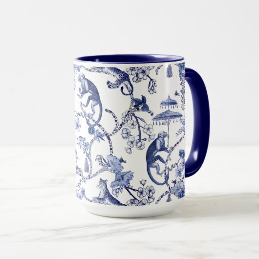 Chinoiserie Chic Dschungel | Blau und Weiß groß Tasse (VorderseiteRechts)