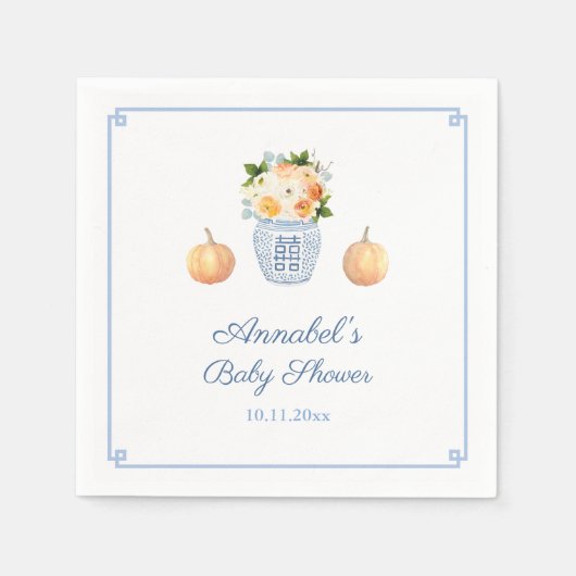 Chinoiserie Chic Fall Orange und Navy Baby Dusche Serviette (Vorderseite)