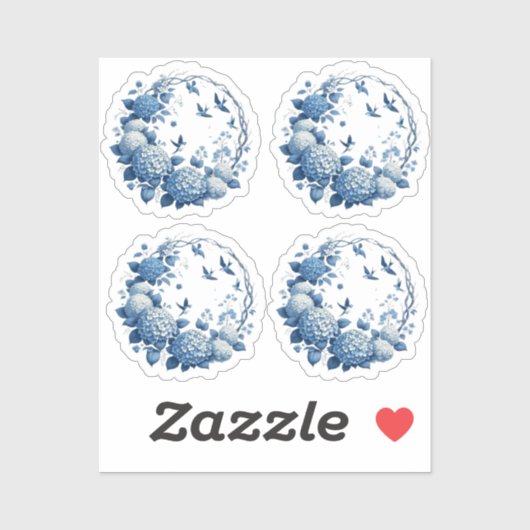 Chinoiserie Chic Hydrangeas & Bluebird Wreath Pack Aufkleber (Blatt)