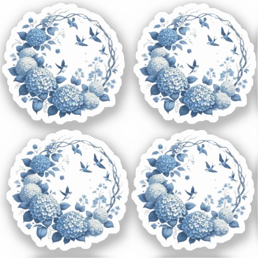 Chinoiserie Chic Hydrangeas & Bluebird Wreath Pack Aufkleber (Vorderseite)