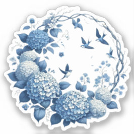 Chinoiserie Chic, Hydrangeas und Bluebirds Wreath Aufkleber