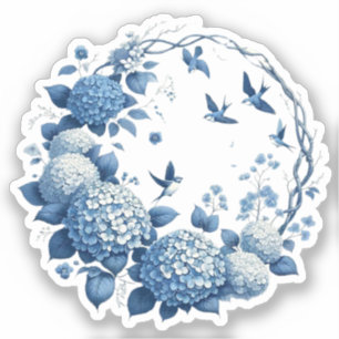 Chinoiserie Chic, Hydrangeas und Bluebirds Wreath Aufkleber