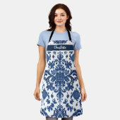 Chinoiserie Chic Navy Blue Flower Ornament Pattern Schürze (Getragen)