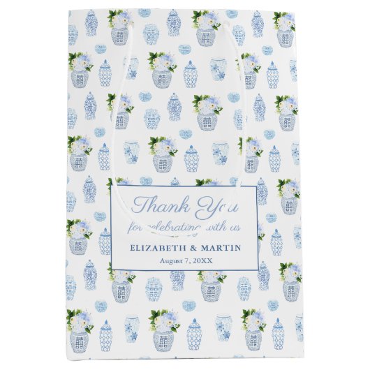 Chinoiserie Chic Navy Green Wedding Willkommen Mittlere Geschenktüte (Vorderseite)