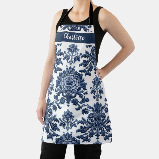 Chinoiserie Chic Navyblaue Blumenornamentmuster Schürze (InSitu)