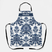Chinoiserie Chic Navyblaue Blumenornamentmuster Schürze (Vorderseite)