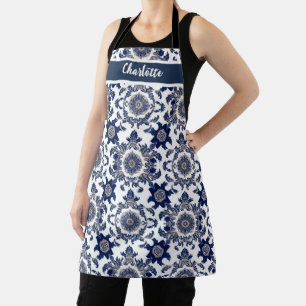 Chinoiserie Chic Navyblaue Blumenornamentmuster Schürze
