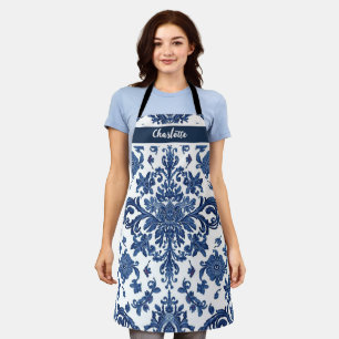 Chinoiserie Chic Navyblaue Blumenornamentmuster Schürze