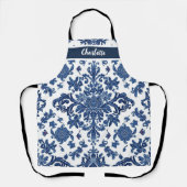Chinoiserie Chic Navyblaue Blumenornamentmuster Schürze (Vorderseite)
