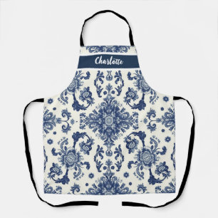 Chinoiserie Chic Navyblaues Blumenornamentmuster Schürze