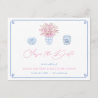 Chinoiserie Chic Pink Blue Wedding rettet das Datu