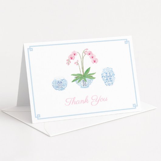 Chinoiserie Chic Pink Orchid Polterabend Dankeskarte