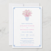 Chinoiserie Chic Pink und Blue Watercolor Wedding Einladung (Vorderseite)