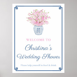 Chinoiserie Chic Pink und Navy Blue Polterabend Poster