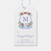 Chinoiserie Chic Poinsettia Wreath Frohe Weihnacht Geschenkanhänger (Vorderseite)