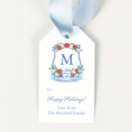 Chinoiserie Chic Poinsettia Wreath Frohe Weihnacht Geschenkanhänger