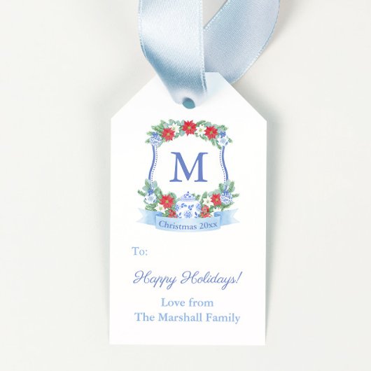 Chinoiserie Chic Poinsettia Wreath Frohe Weihnacht Geschenkanhänger